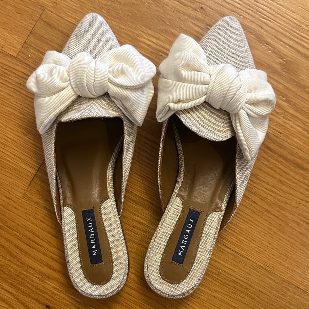 Margaux Cream Textured Bow Mules